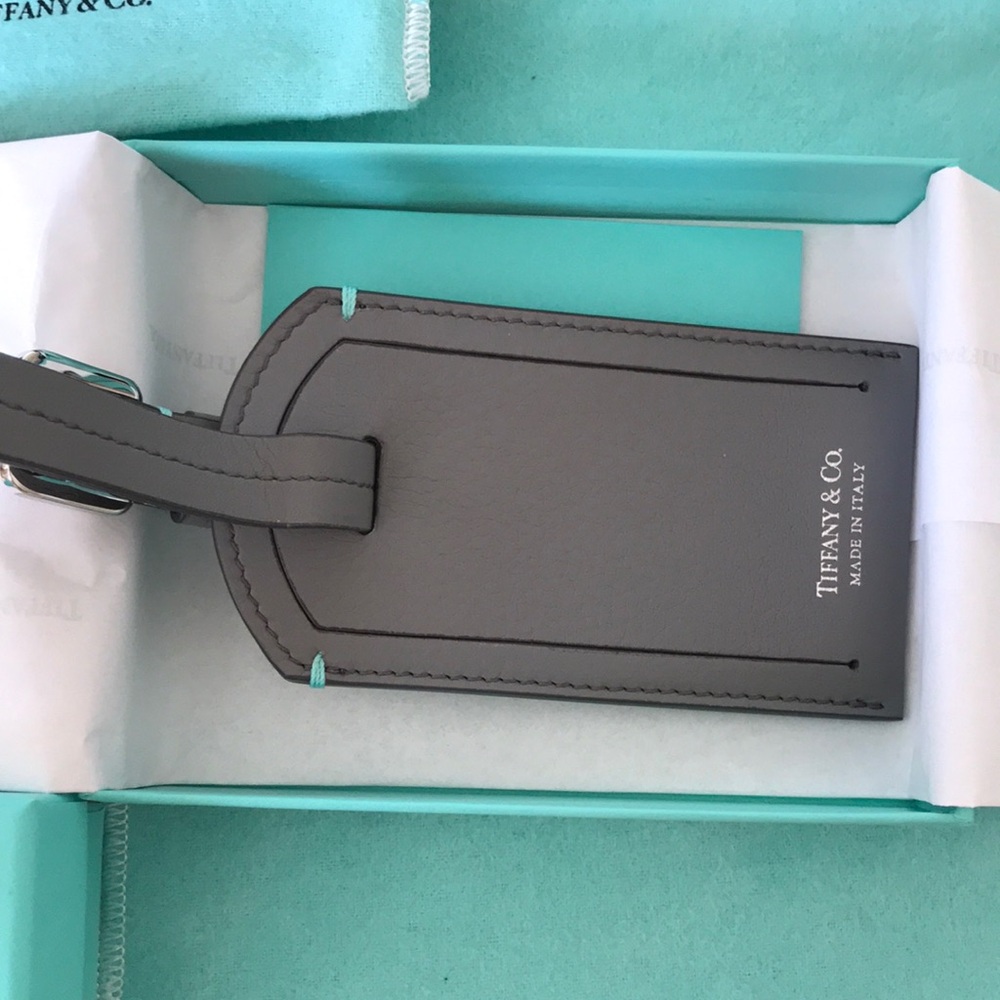 Tiffany & Co. Luggage Leather Tag Grey and Silver NEW
